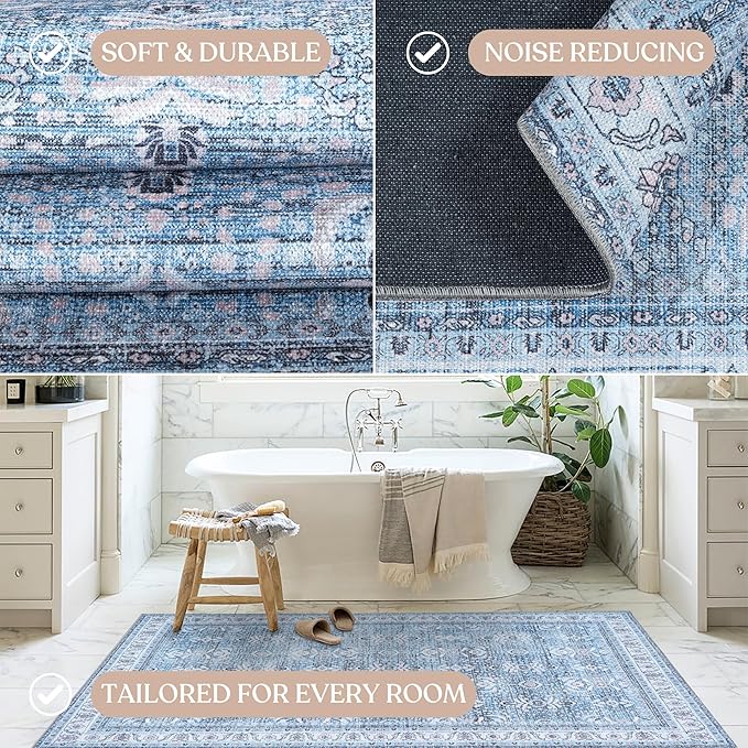 Fame Living Washable Area Rug. Modern Farmhouse. Vintage. Turkish. Bohemian. Distressed. Oriental. Traditional. Rugs for Living Room. Dining. Bedroom. Office. Entryway. Foyer. (866CBl, 5' x 6'9")