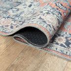 Bloom Rugs Washable Non-Slip 12 ft Runner - Coral/Blue Traditional Medallion Runner for Entryway, Hallway, Bathroom, and Kitchen - Exact Size: 2.5' x 12'