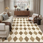 8x10 Checkered Area Rugs for Living Room Brown Machine Washable Large Rug Non-Slip Stain Resistant Low Pile Boho Accent Indoor Throw Carpet for Bedroom Dining Room Home Aesthetic Decor