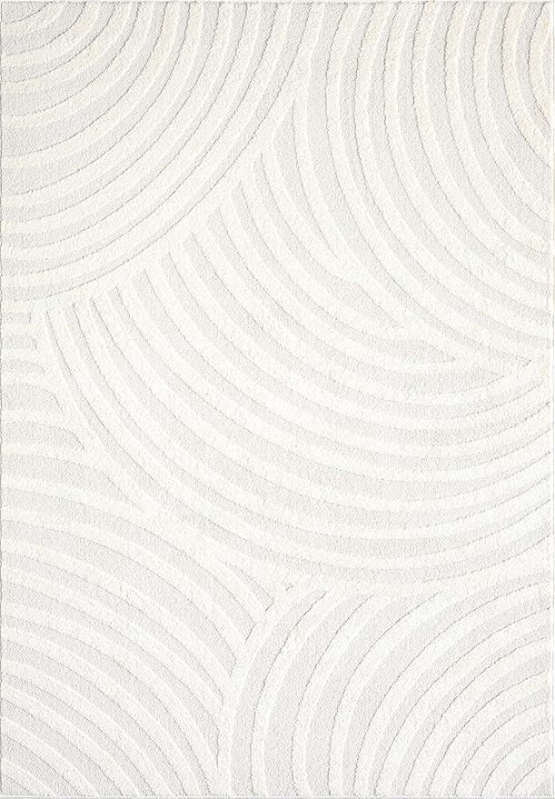 Abani Nomad Cream Tone-on-Tone Area Rug 6' x 9' for Living Room, Bedroom - Linear Curves Pattern - Durable & Easy to Clean