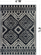Rugshop Southwestern Black and White Tribal Area Rug – Geometric Diamond Pattern Carpet for Living Room, Bedroom, or Entryway – Boho Rustic Soft Floor Decor 4' x 6' Black