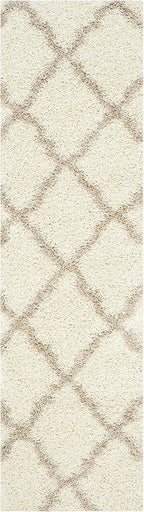 SAFAVIEH Dallas Shag Collection Runner Rug - 2'3" x 20', Ivory & Beige, Trellis Design, Non-Shedding & Easy Care, 1.5-inch Thick Ideal for High Traffic Areas in Living Room, Bedroom (SGD257B)