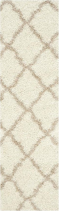SAFAVIEH Dallas Shag Collection Runner Rug - 2'3" x 12', Ivory & Beige, Trellis Design, Non-Shedding & Easy Care, 1.5-inch Thick Ideal for High Traffic Areas in Living Room, Bedroom (SGD257B)