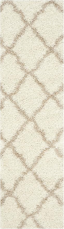 SAFAVIEH Dallas Shag Collection Runner Rug - 2'3" x 8', Ivory & Beige, Trellis Design, Non-Shedding & Easy Care, 1.5-inch Thick Ideal for High Traffic Areas in Living Room, Bedroom (SGD257B)