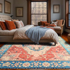 YJ.GWL Area Rugs for Living Room 4x6 Machine Washable Rugs for Bedroom, Non Slip Floral Vintage Rug Indoor Carpet, Stain Resistant Throw Rug for Dining Room Kitchen, Red Blue Gradient Color