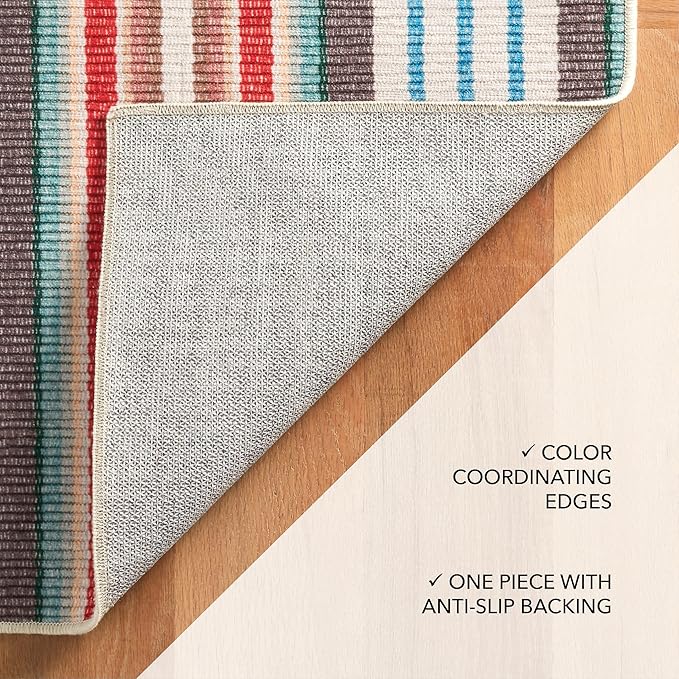 Dash & Albert Ranch Stripe Machine Washable Rug, 4 X 6 Feet, Multi Stripe Pattern