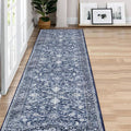 KILOCOCO Hallway Runner 2x7 Rug Runner Printed Vintage Floral Washable Kitchen Runners Non-Slip Rubber Backed Runners for Hallways Laundry Room Distressed Boho Rugs for Entryway Bedroom, Blue