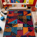 Patchwork Rugs for Bedroom - Geometric Abstract Multicolor Area Rug 5x8, Retro Aesthetic High Traffic Anti Slip Carpets Home Decor #C021