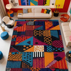 Geometric Area Rugs - Abstract Patchwork Ethic Rug 3x5, Multicolor Retro Aesthetic Washable Lightweight Carpet Room Decor #C016