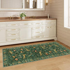 DUKINO 2x5 Rug for Hallway, Washable Kitchen Runner Rug with Non Slip Backing, Soft Low Pile Vintage Animal Runner for Bedroom, Kitchen, Hallway, Entryway, Laundry, Green