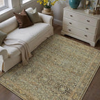 Area Rug 5x7 Brown Living Room Washable Vintage Carpet Non Slip Indoor Retro Traditional Accent Throw Large Rug for Office Kitchen Bedroom Dining Room