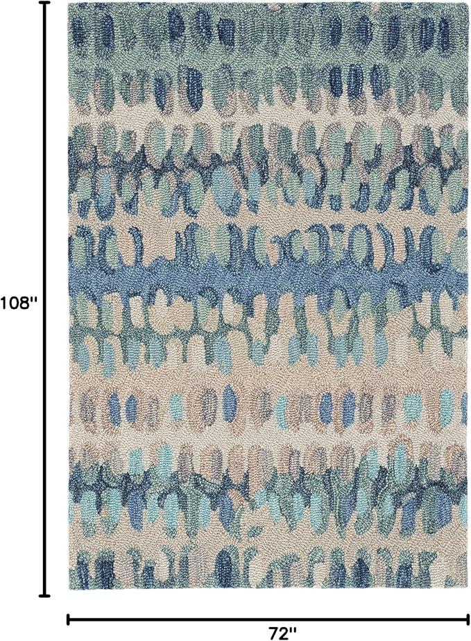 Dash and Albert Paint Chip Wool Area Rug - 6' x 9' Blue Graphic Hand Micro Hooked Accent Rug - Durable, High Traffic Areas Hallway, Living Room, Stairs