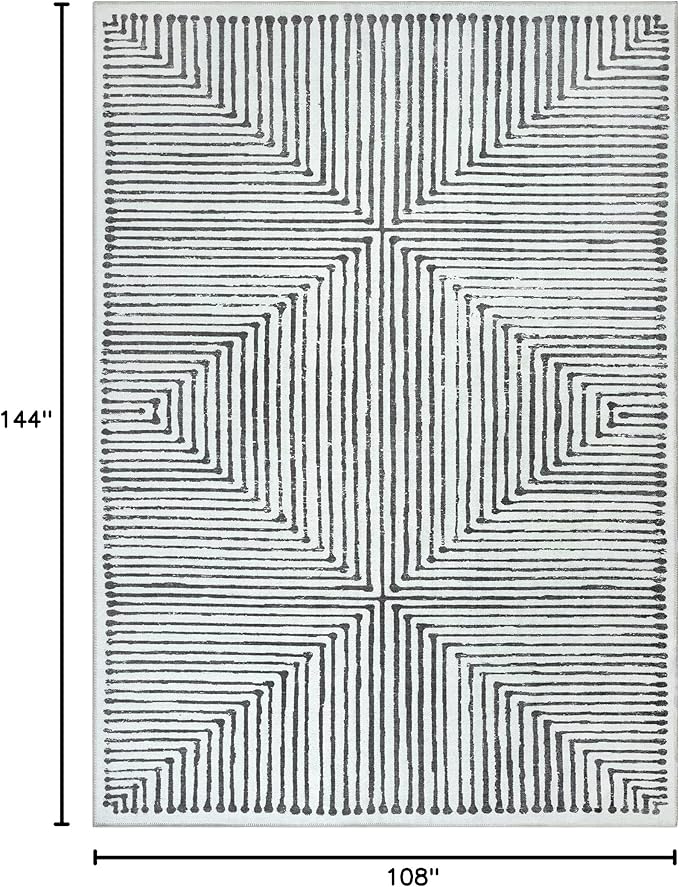 Bloom Rugs Washable Non-Slip 9' x 12' Rug - Black/Ivory Striped Area Rug for Living Room, Bedroom, Dining Room, and Kitchen - Exact Size: 9' x 12'