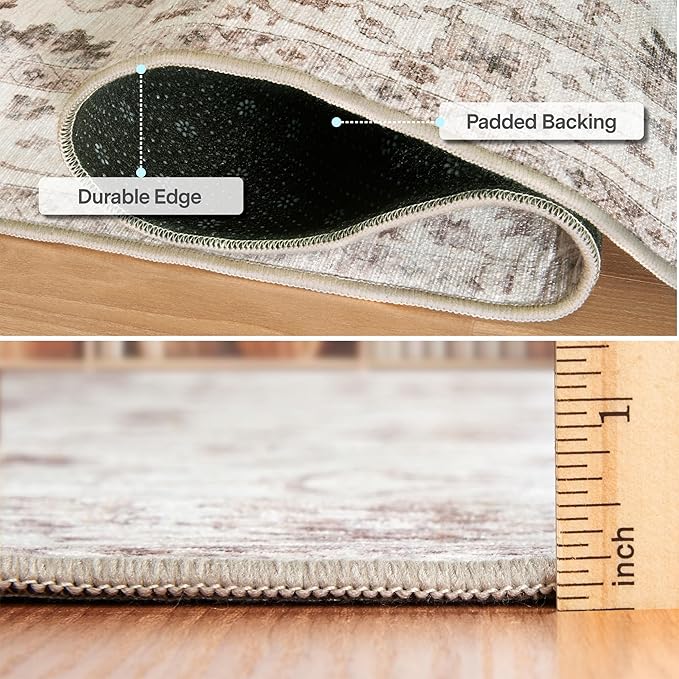 ReaLife Rugs Machine Washable Area Rug Runner - Living Room Bedroom Bathroom Kitchen Entryway Office - Padded Low Pile Stain Resistant Premium - Boho Farmhouse Vintage - BEV - Beige 2'6" x 6'
