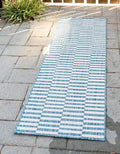 Unique Loom Outdoor Striped Collection Area Rug - Striped (2' x 6' 1" Runner, Light Aqua/Ivory)
