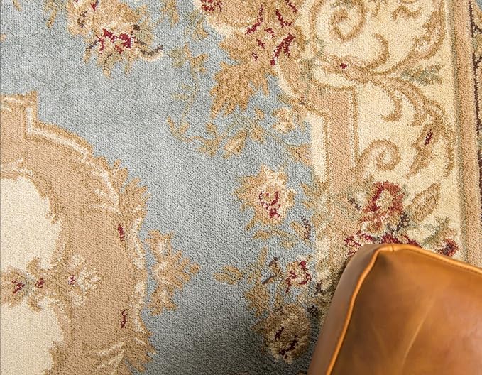 Rugs.com Chateau Collection Rug – 6 Ft Round Light Blue Medium Rug Perfect for Kitchens, Dining Rooms