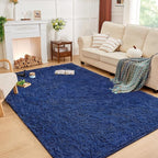 Andency Navy Area Rugs 9x12 for Living Room Home Decor, Large Shaggy Bedroom Carpet, Non-Slip Big Shag Indoor Thick Soft Fluffy Furry Fur Area Rugs for Kids Dorm Nursery Aesthetic