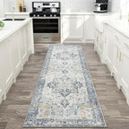 GENIMO Runner Rug 2'6''x8, Non Slip Vintage Hallway Runner Rugs, Low Pile Lightweight Machine Washable Mat for Hallway, Entryway, Bedroom, Kitchen and Corridor, Blue