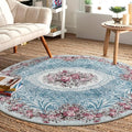 Easy-Going Round Rug 5ft Area Rug Washable Floral Circle Rugs for Living Room Non-Slip Bedroom Rug Low Pile Lightweight Retro Flowers Throw Rug for Dining Room Kitchen Home Home Office, Teal Red