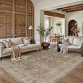 9x12 Rust Brown Area Rug for Living Room Bedroom Neutral Soft Non Slip Rug Low Pile Vintage Distressed Large Carpet for Dining Room Nursery Office Indoor