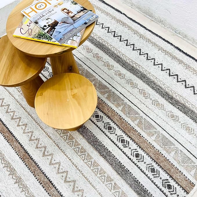 Alfa Rich 3x10 Beige Gray Washable Area Rugs for Living Room Hallway Kitchen Cotton Decor Runner