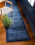 Rugs.com Angelica Collection Rug – 6 Ft Runner Navy Blue Medium-Pile Rug Perfect for Hallways, Entryways