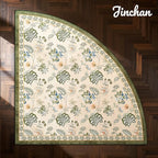 jinchan Elora Floral Corner Rug for Kitchen Washable Nursery Rug Vintage Romance Design Non Slip Quarter Circle Lightweight Low-Pile Throw Carpet for Playroom Reading Nook, 5ft Radius, Green/Beige