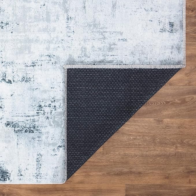 Bloom Rugs Caria Washable Non-Slip 5x7 Rug - Ivory/Silver/Blue Modern Abstract Area Rug for Living Room, Bedroom, Dining Room, and Kitchen - Exact Size: 5' x 7'