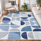 MUJOO 5x7 Area Rugs Washable,Blue Boho Rugs for Living Room Bedroom Playroom,Large Throw Floor Carpet Non Slip Soft Modern Abstract Navy Blue