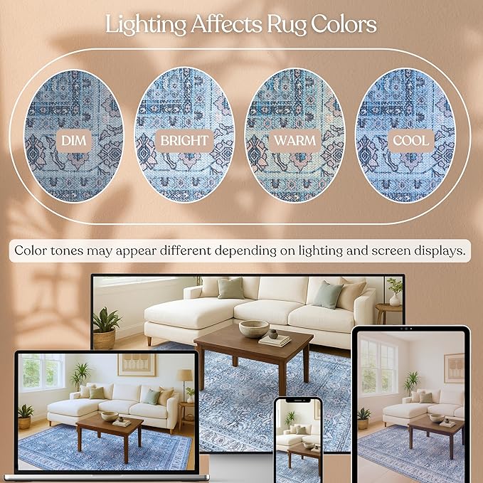 Fame Living Washable Area Rug. Modern Farmhouse. Vintage. Turkish. Bohemian. Distressed. Oriental. Traditional. Rugs for Living Room. Dining. Bedroom. Office. Entryway. Foyer. (866CBl, 2'5" x 4'9")