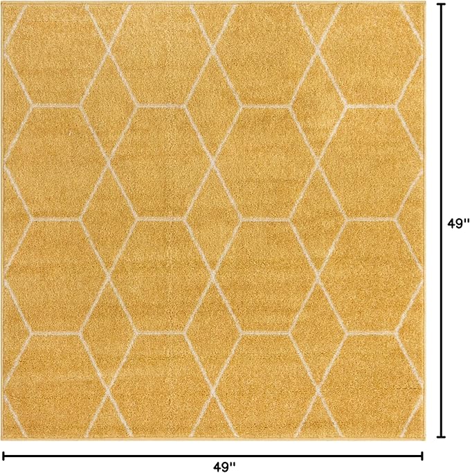 Unique Loom Trellis Frieze Collection Area Rug - Geometric (4' Square, Yellow/ Ivory)
