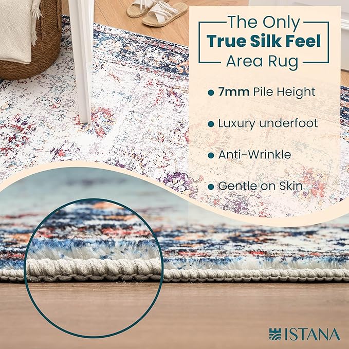 Istana Hallway Runner Rug 2.5x8 – Multi Colors Entryway Rug -Silk's Soft Touch Runners for Hallways - Stylish Kitchen Runner Rug Non Slip