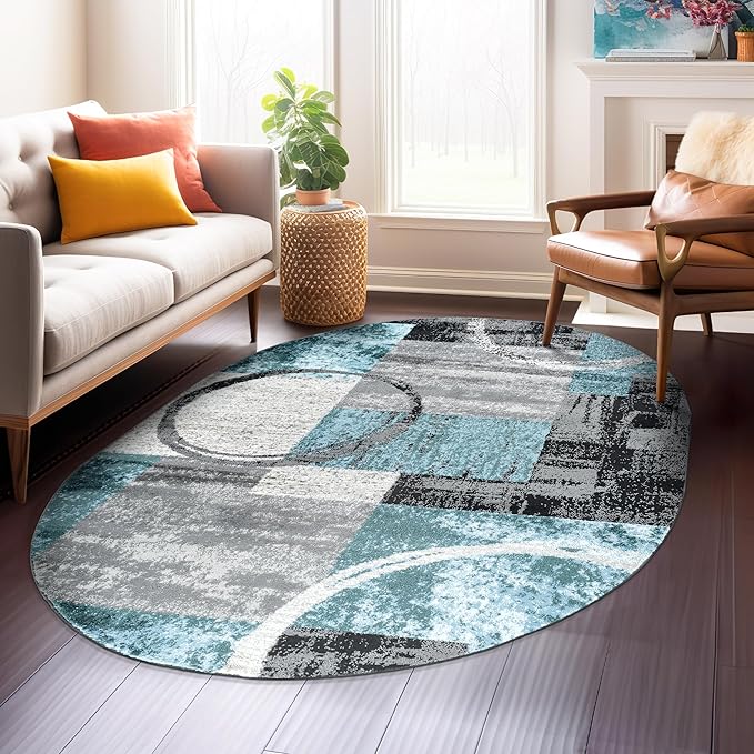 Rugshop Contemporary Abstract Circle Design Soft Oval Area Rug 5' x 7' Gray