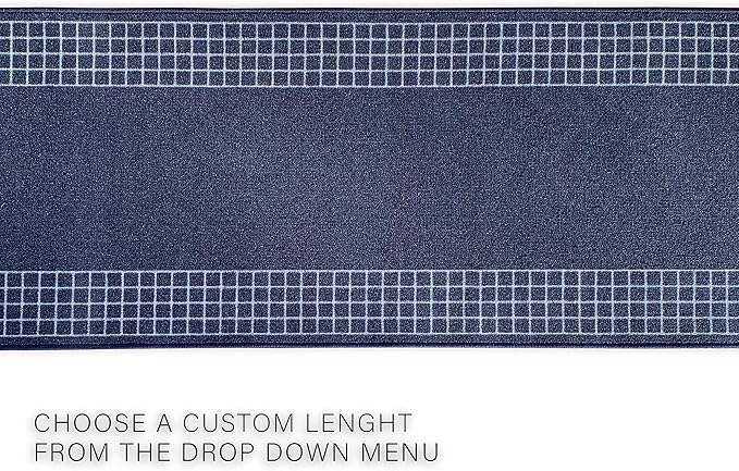 Custom Made Runner Rug for Kitchen Foyer Hallway Entry Choose Your Length 31 Inch Wide Geometric CheckeBlue Design Blue Color (29 feet x 31 Inch)