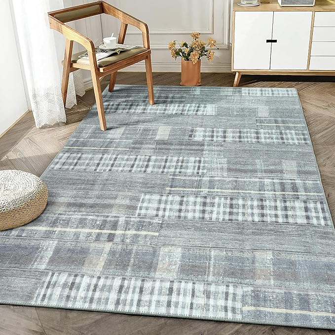 Bloom Rugs Washable Non-Slip 5' x 7' Rug - Gray Striped Area Rug for Living Room, Bedroom, Dining Room, and Kitchen - Exact Size: 5' x 7'