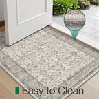 LUMI Indoor Thin Door Mat, 24x36 Washable Small Inside Doormat, Non Slip Low Pile Oriental Floor Carpet, Vintage Distressed Area Rug for Front Door,Entrance,Bedroom, Celadon