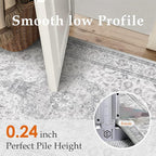 HUGEAR 2x6 Runner Rug Hallway Vintage Grey Machine Washable Neutral Floral Low Pile Carpet Vacuumable Thin Long Throw Rug Bedroom Office Bathroom Kitchen Laundry Non Slip Soft Lightweight