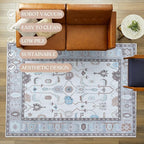Fame Living Cream Grey Oushak Rug, Modern Small Rugs, Vintage, Turkish, Eclectic, Floral, Pastel, Washable, Door Mat, Doormat for Indoor Entrance, Entryway, Kitchen, Bathroom, Bedroom, Laundry, 2'x3'.