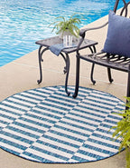 Unique Loom Outdoor Striped Collection Area Rug - Striped (6' 1" Round Blue/Ivory)