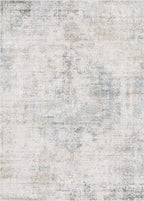 Modern Farmhouse Area Rug for Living Room - 10x14 Blue Gray Big Rug for Dining Room Table, Lightweight Foldable Low Pile Washable