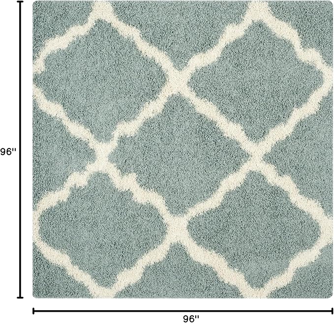 SAFAVIEH Dallas Shag Collection Area Rug - 8' Square, Seafoam & Ivory, Trellis Design, Non-Shedding & Easy Care, 1.5-inch Thick Ideal for High Traffic Areas in Living Room, Bedroom (SGD257C)
