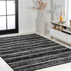 JONATHAN Y Williamsburg Minimalist Stripe Black/Cream Indoor Area Rug, 4x6, Contemporary, Modern, Easy-Cleaning for Living Room, Bedroom, Kitchen, Pet Friendly, Non-Shedding (MOH201F-4)