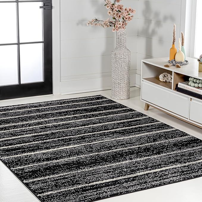 JONATHAN Y Williamsburg Minimalist Stripe Black/Cream Indoor Area Rug, 8x10, Contemporary, Modern, Easy-Cleaning for Living Room, Bedroom, Kitchen, Pet Friendly, Non-Shedding (MOH201F-8)