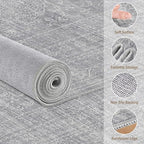 6x9 Area Rugs Living Room: Washable Large Vintage Grey Rug Neutral Non-Slip Soft Stain Resistant Indoor Carpet for Bedroom Nursery Dining Room Under Table Bed Home House Office Playroom
