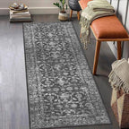 Washable Area Rug 2x6 Black Runner Rugs for Living Room, Vintage Boho Hallway Large Rug for Bedroom Dining Room Office, Distressed Floral Carpet for Under Table, Soft Non Slip Low Pile Throw Carpet