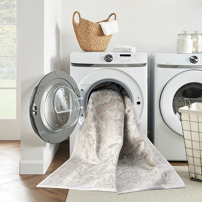 Nourison Home Astra Machine Washable Silver Grey 2'2" x 4' Area Rug - Easy Clean, Non Shedding, Bed Room, Living Room, Dining Room, Kitchen (2' x 4')