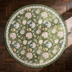 jinchan Elora 8ft Floral Round Rug for Dining Room Washable Living Room Rug Vintage Romance Design Non Slip Indoor Floor Cover Lightweight Low-Profile Throw Carpet for Bedroom Porch Patio, Green