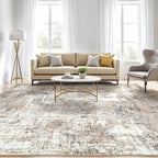 10x14Ft Area Rugs Living Room: Washable Large Abstract Modern Soft Rug Stain Resistant Indoor Floor Non Slip Accent Carpet for Bedroom Nursery Playroom Office Dining Room Dorm Home- Brown