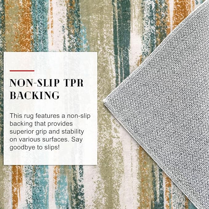 Modern Abstract 6x9 Machine Washable Living Room Rug Non-Slip Soft Bedroom Area Rug Green Mustard Multi Ultra Thin Print Faux Wool Floor Carpet Throw Rug for Nursery Playroom Dining Room Indoor