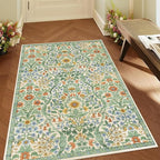 4x6 Grass Green Floral Boho Area Rug,Low-Pile Stain Resistant Non-Slip Machine Washable Carpet for Living Room,Bedroom, Kitchen,Entryway,Dining Room, Nursery